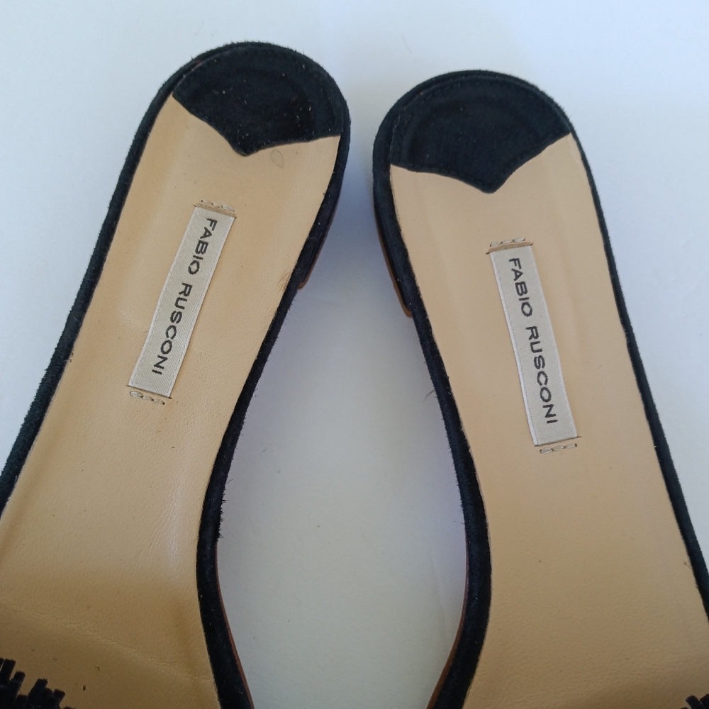Fabio Rusconi Suede Fringe Slip-On Slides Black - Picture 4 of 8